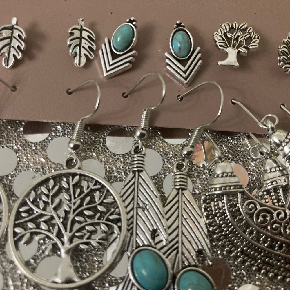 Earring bundle 6 pair boho silver and blue turquoise - Picture 6 of 6
